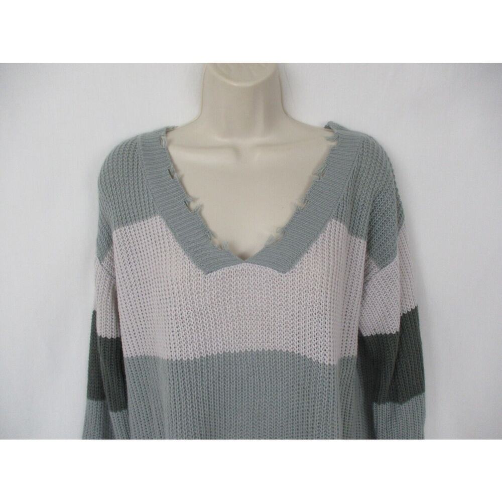 Simply Southern Collection Sweater Womens Small Striped Color Block Fringe Gray - Picture 2 of 14